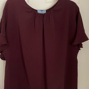 CeCe Burgundy Ruffle Sleeve Blouse